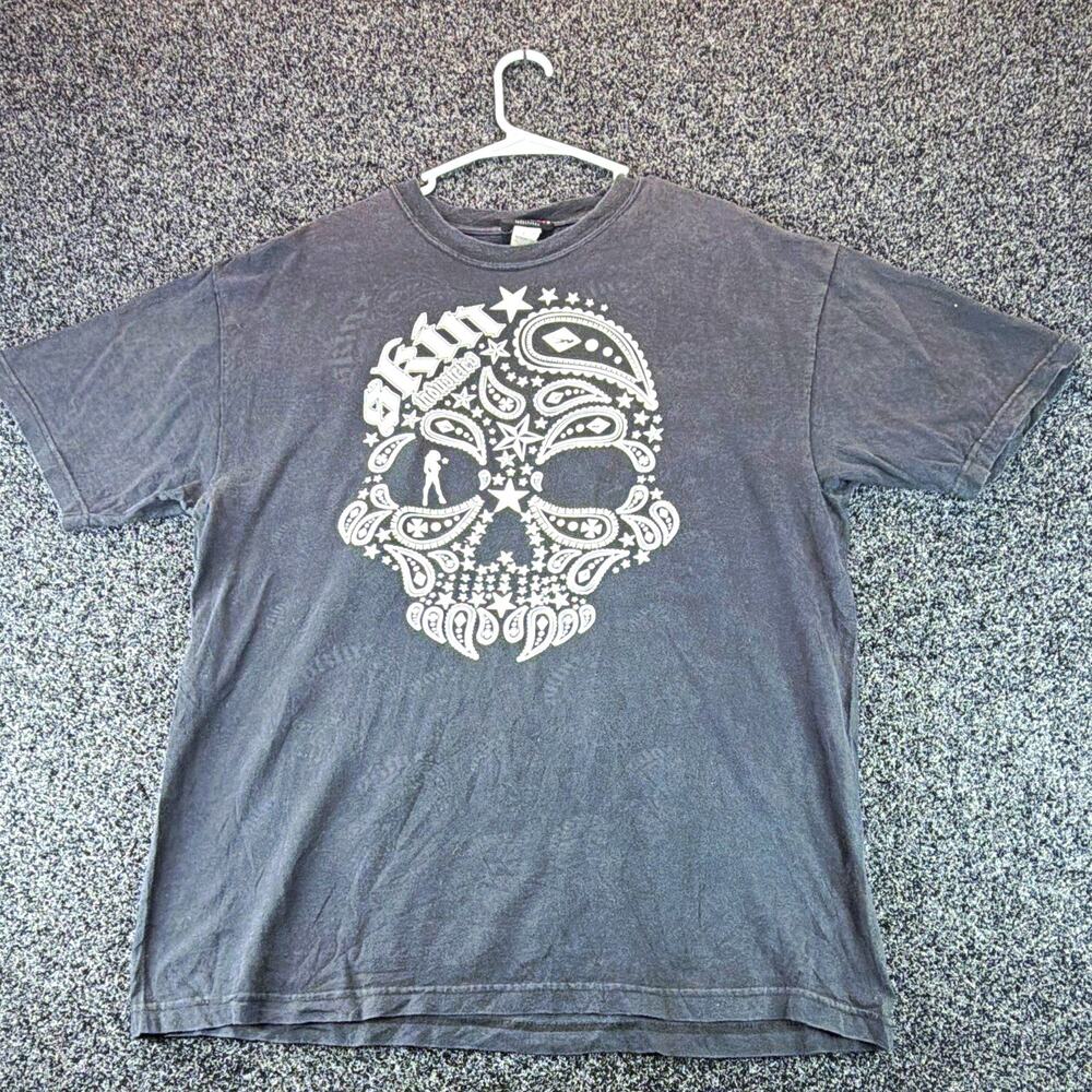 Skin Industries Skull Paisley Graphic T-Shirt Mens XXL Black Y2K
